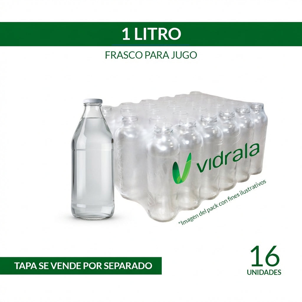 FRASCO VIDRIO JUGO 1 Litro - PACK 16 UND.