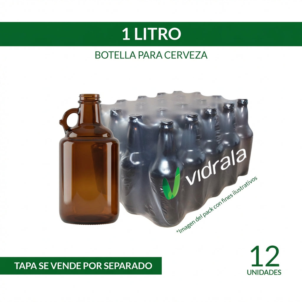 BOTELLA VIDRIO 1 Litro GROWLER AMBAR   - PACK 12 UND.