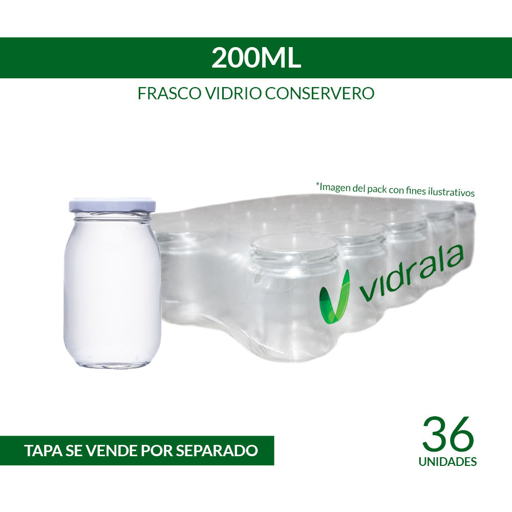 FRASCO VIDRIO CONSERVERO 200ml - PACK 36 UND.
