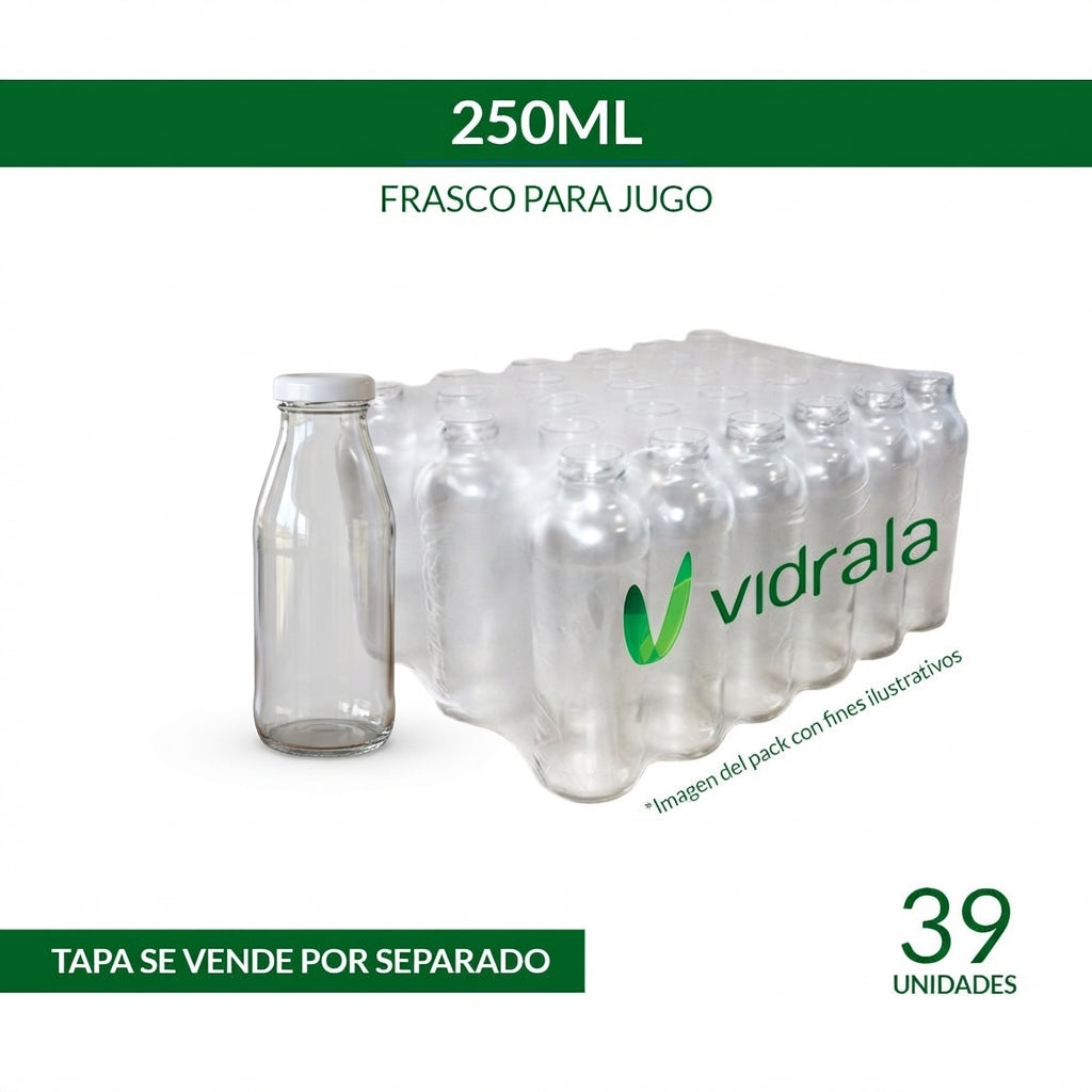 FRASCO VIDRIO JUGO 250ml - PACK 39 UND.