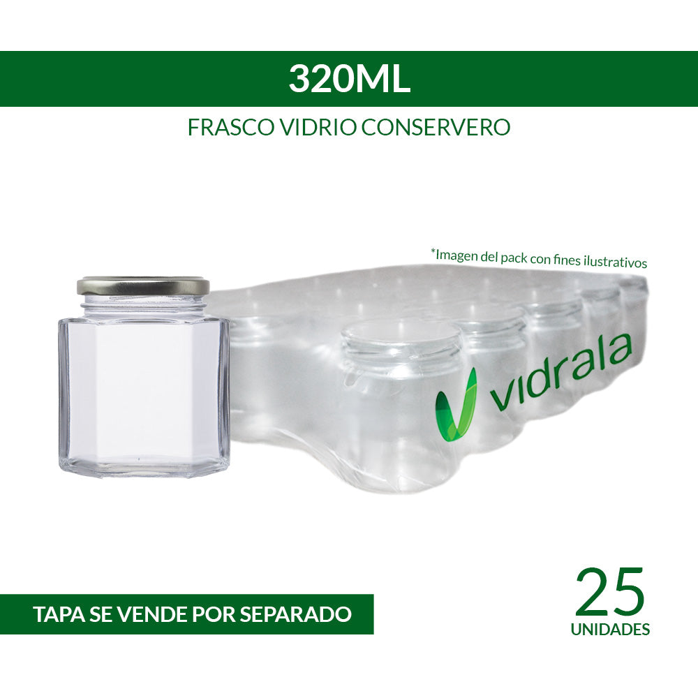 FRASCO VIDRIO CONSERVERO 6 CARAS 320ml - PACK 25 UND.