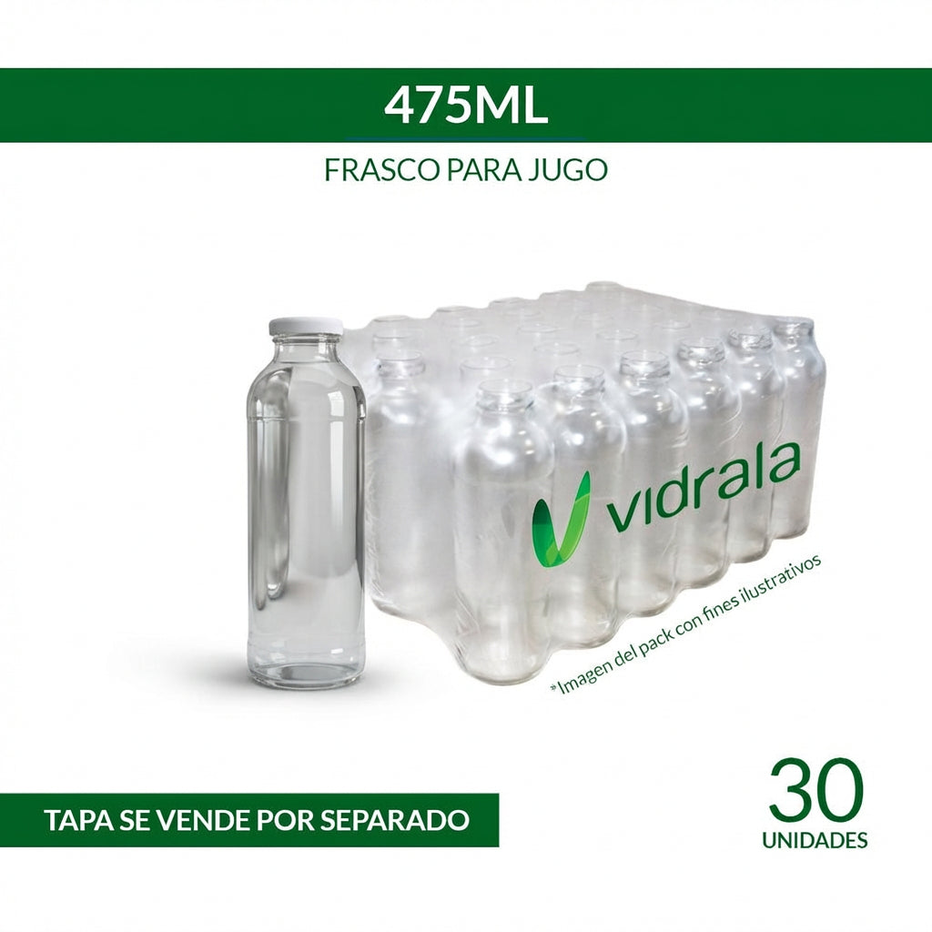 FRASCO DE VIDRIO PARA JUGO 475ml - PACK 30 UND.