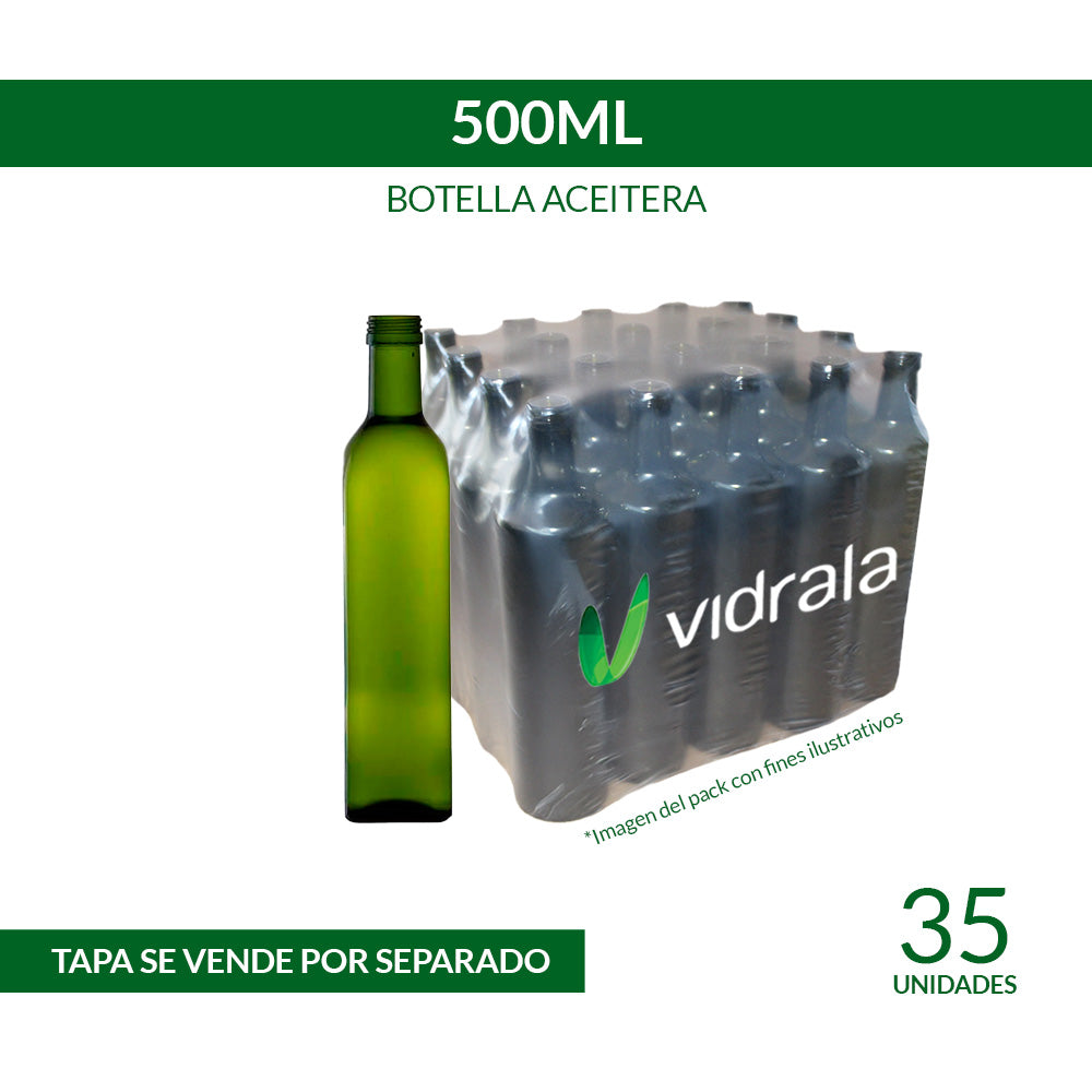BOTELLA VIDRIO ACEITERA 500ml CUADRADA - PACK 35 UND.