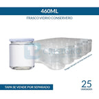 Frasco de Vidrio Conservero 460 ml Boca 82 mm – Pack 25 Unidades (Sin Tapa)