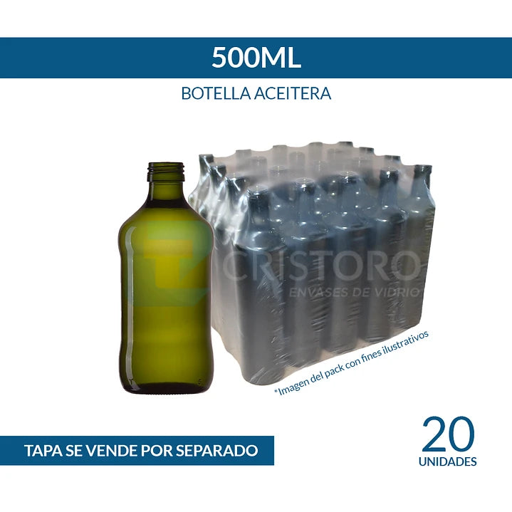 BOTELLA VIDRIO ACEITERA 500ml CILÍNDRICA - PACK 20 UND.