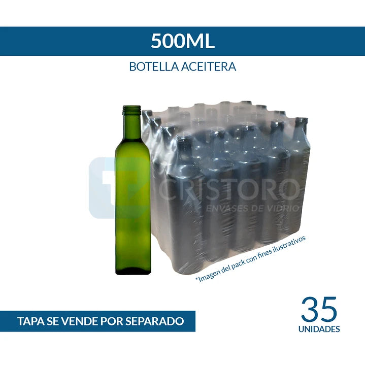 BOTELLA VIDRIO ACEITERA 500ml CUADRADA - PACK 35 UND.