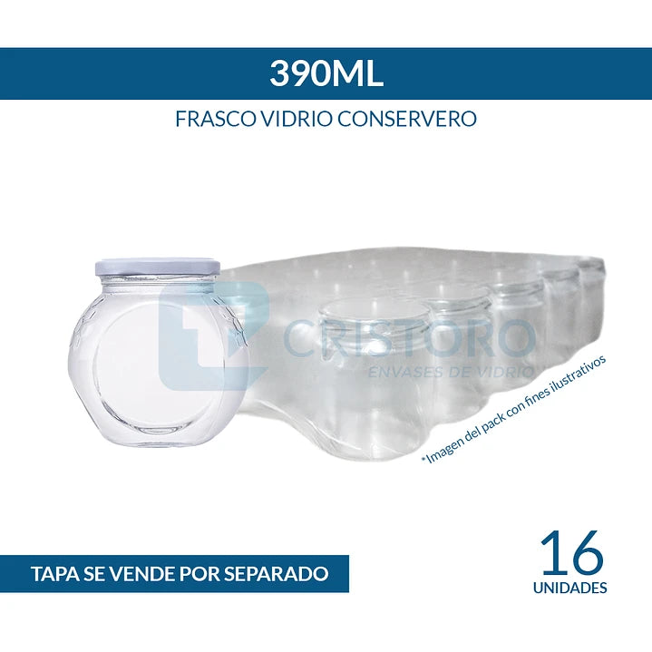 FRASCO VIDRIO CONSERVERO MIELERO 390ml - PACK 16 UND.