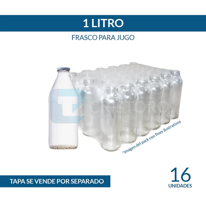 FRASCO VIDRIO JUGO 1 Litro - PACK 16 UND.