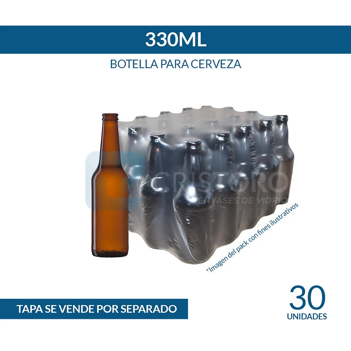 BOTELLA VIDRIO PARA CERVEZA 330ml BAVIERA - PACK 30 UND.