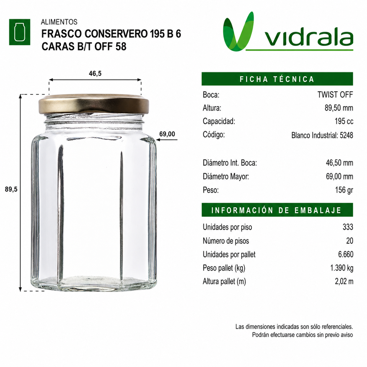 FRASCO CONSERVERO 195ml 6 CARAS B/AXIAL - PACK 30 UND.