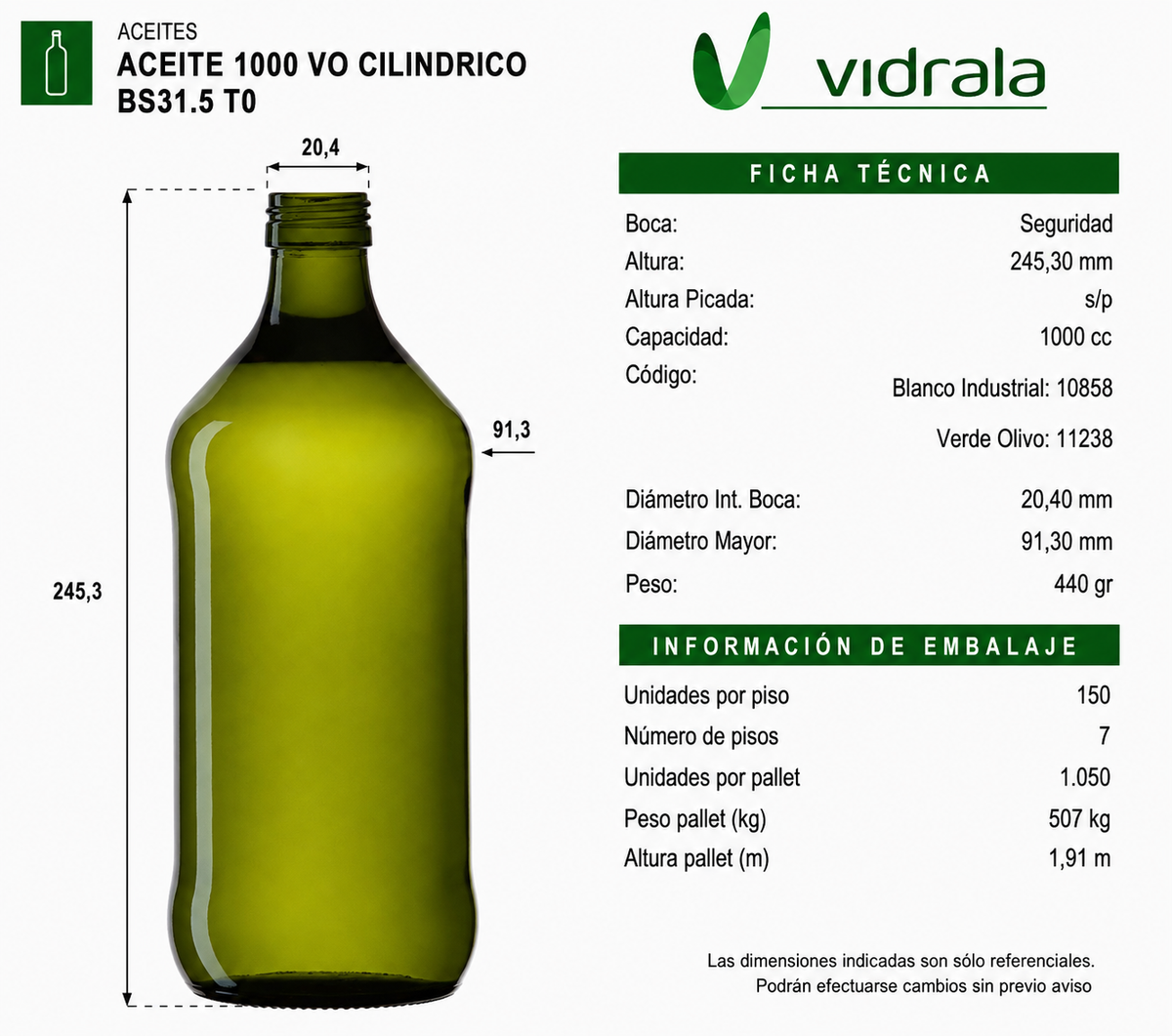 BOTELLA ACEITERA 1 Litro CILÍNDRICA - PACK 15 UND.