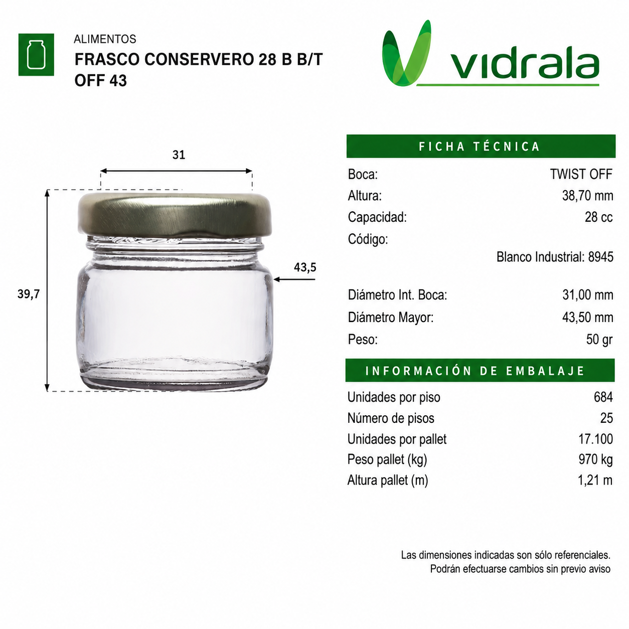 FRASCO CONSERVERO 28ml - PACK 64 UND.