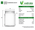 FRASCO VIDRIO CONSERVERO 340ml - PACK 23 UND.